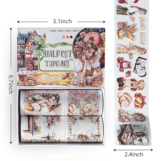 Snycler Pre-Cut Oatmeal Rhyme Themed PET Washi Tapes - Vintage Aesthetic Tape Stickers for Journaling, Scrapbooking, Junk Journals, Crafts, Planners - 4 Rolls