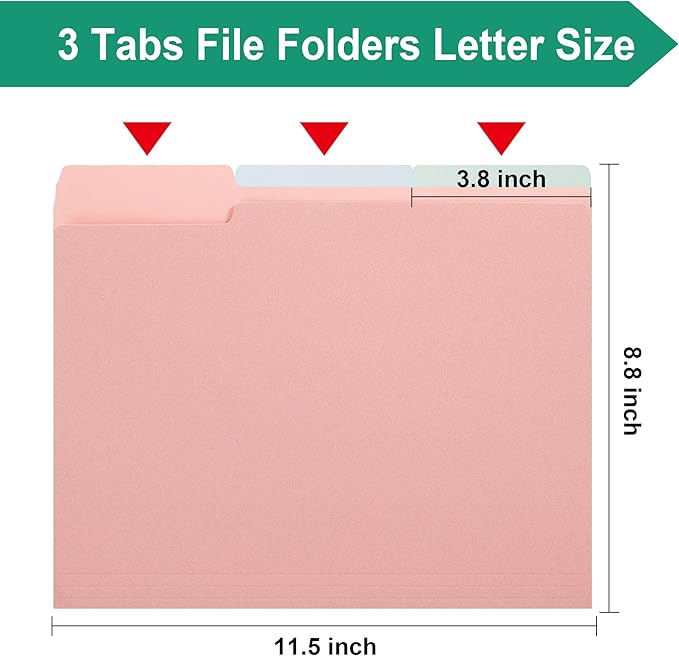 Colorful File Folders with Tabs –Colored File Folders,1/3 Cut Top Tabs,Letter Size,Durable 11pt Paper,Two Tone, Assorted Colors,Bulk 100 Pack(2444U)