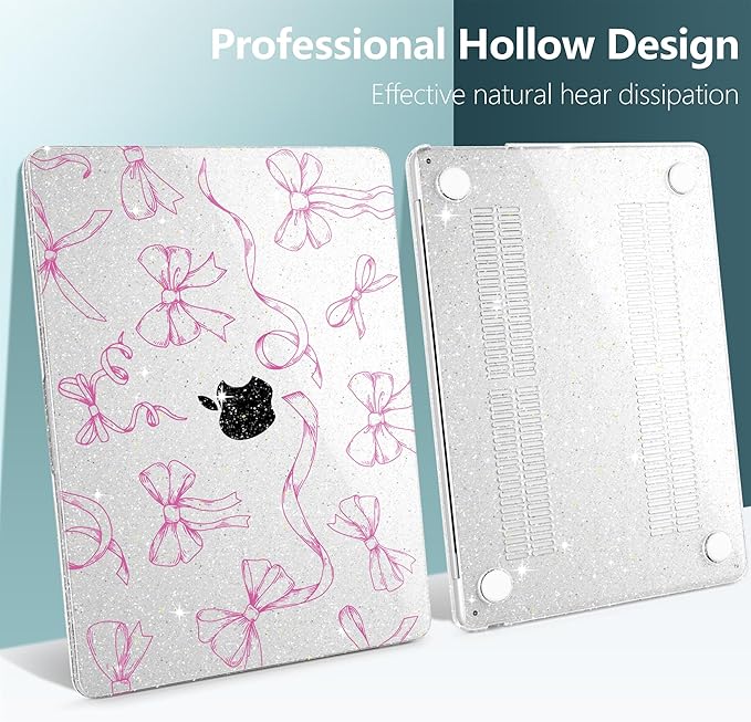 DONGKE Compatible with M4 MacBook Air 15 inch Case 2025-2023 A3241 A3114 A2941 M3 M2 Retina Display Touch ID, Plastic Hard Case & Keyboard Skin for MacBook Air 15" - Sparkly Clear Bows