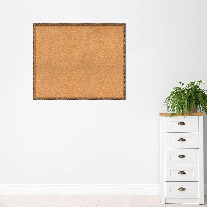 Amanti Art Natural Cork Board for Wall, 38x46 Vision Board with Bronze Frame, Oversize Corkboard Office Decor for Home Organization, Traditional Corkboard Pinboard to Display Items for Home