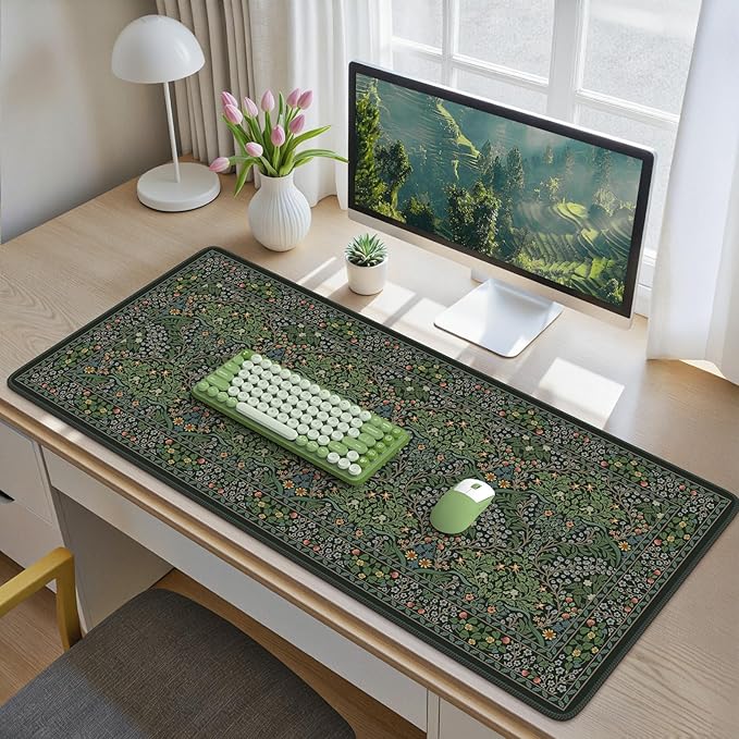 iCasso Big Mouse Pad, Desk Pad Mat, Full Desk Large Mousepad, Anti-Slip Smooth Surface XXL Computer Pad with Stitched Edges for Home Office Organizer (Green)