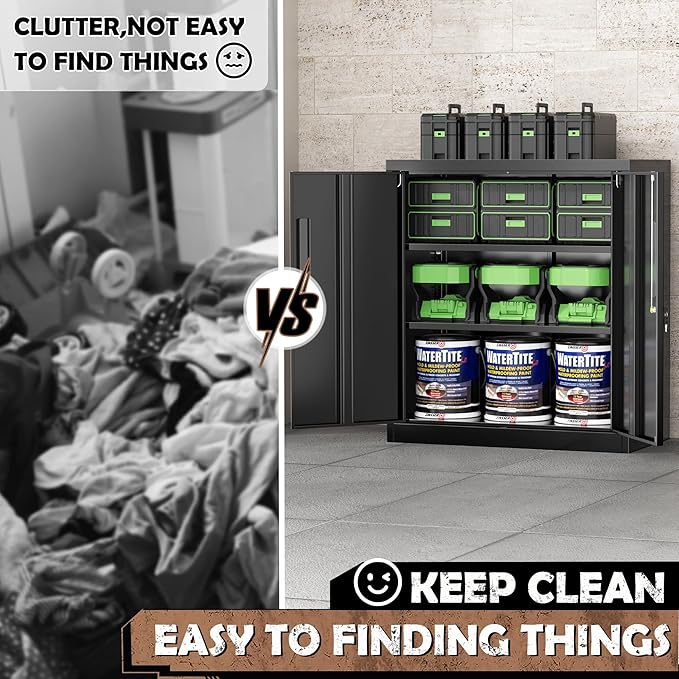 INTERGREAT 36" Metal Cabinets with Lock,Lockable Metal Cabinet Storage with Doors and Shelves for Garage,Black Locking Garage Storage Cabinets