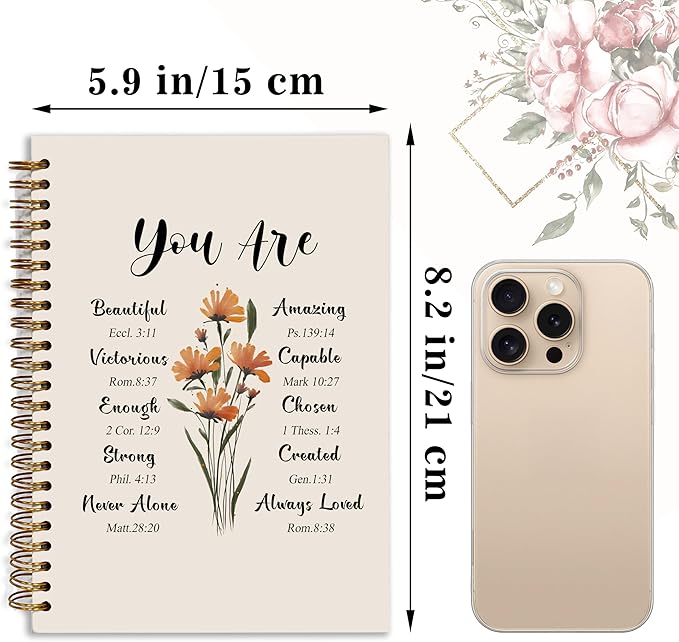 Bible Notebook, A5 Spiral Christian Journal with Floral Pink Butterfly Notebook, Bible Verse-God Says You Are, Inspirational Notebooks for Women, Bible Study, Gift for Birthday Christmas