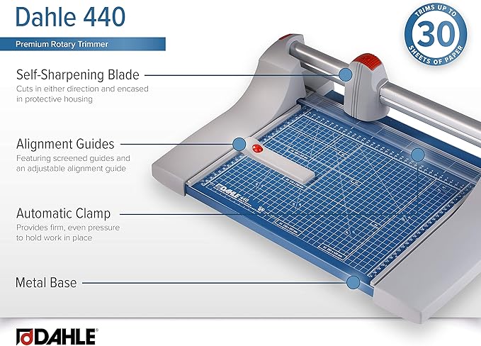 Dahle 440 Premium Rotary Trimmer, 14" Cut Length, 30 Sheet Capacity, Self-Sharpening, Automatic Clamp, German Engineered Paper Cutter