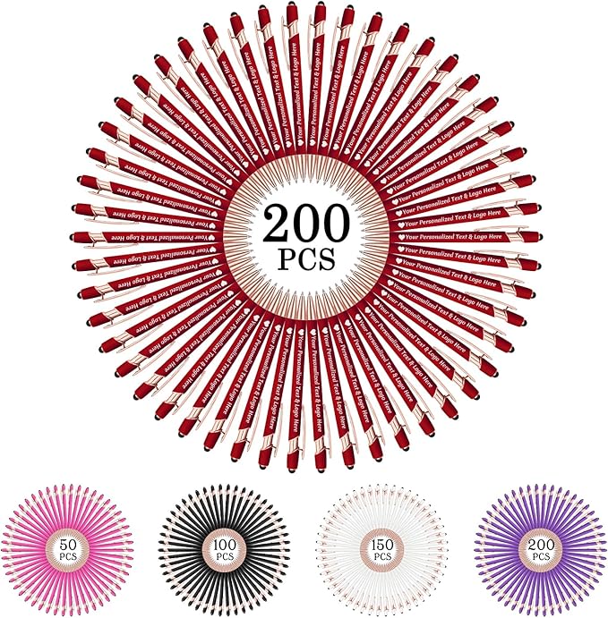 STREADVE 200 Personalized Custom Pens Engraved Writing Pen with Name Logo, Customized Promotional Items Stylus Pen Gifts for Communion Wedding Men Women Realtor Business, Deep Red