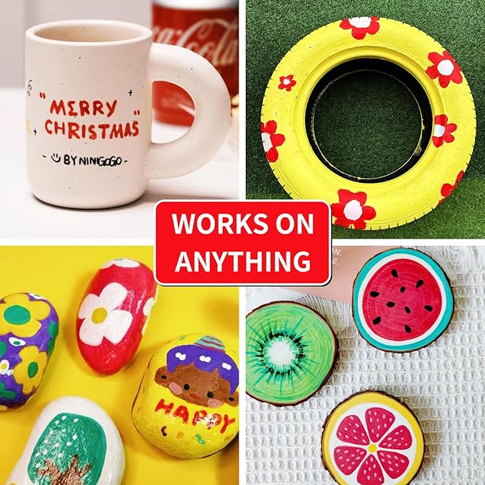 Paint Pens Paint Markers Red - 6 Pack Permanent Markers Oil Based for Metal Wood, Pens for Metal, Car Tyre,Plastic, Ceramic, Plastic, Canvas, Rock Painting, Glass, Craft Supplies