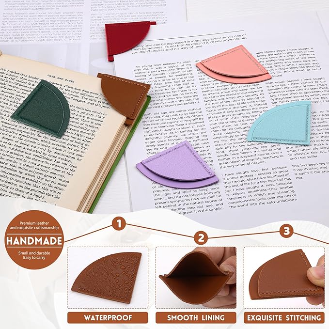 Leather Fan-Shaped Bookmarks, 6 Pcs Fan-Shaped Page Book Marks for Women Book Accessories for Teachers Students School Office Home Supplies