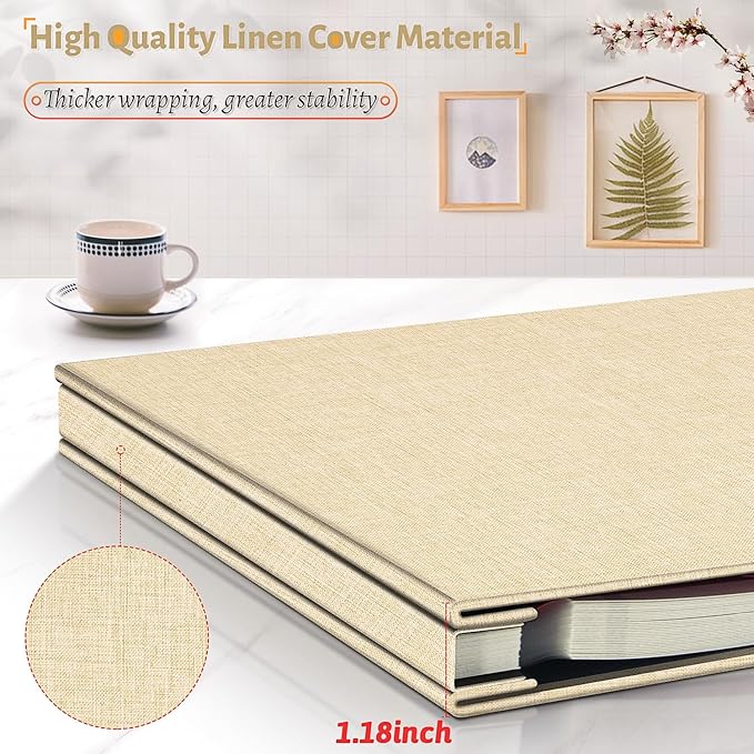 Photo Album Self Adhesive Scrapbook,Large Photo Book for 4x6,5x7,8x10 Pictures,DIY Album for Baby Wedding Family Travel Birthday,with Metallic Pen and Scraper