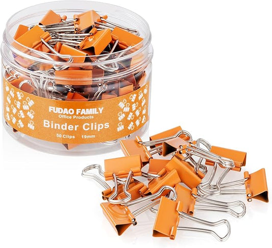 Small Orange Binder Clips, 3/4 Inch (19mm), 50 Pack Mini Clips