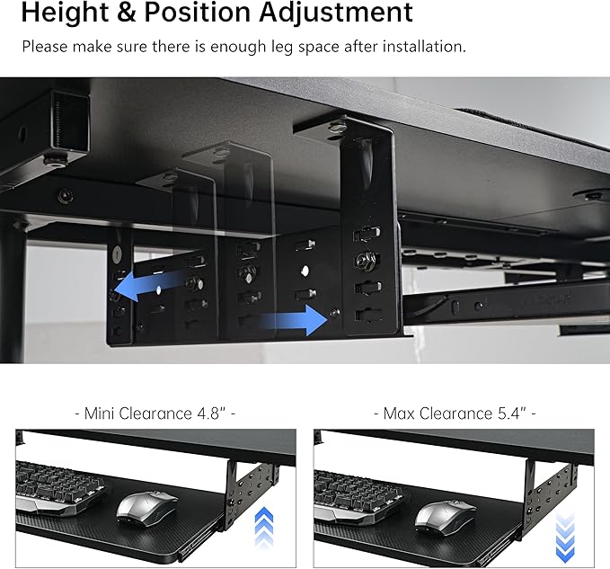 EUREKA ERGONOMIC Adjustable Keyboard Tray Under Desk, 28x11 Inch Large Slide Out Keyboard & Mouse Platform Tray, Wooden Pull Out Computer Keyboard Drawer for Typing Home Office Desk, Black