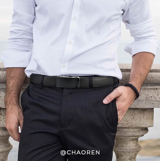 CHAOREN Mens Belt - Mens Ratchet Belt Leather 1 3/8" for Dress Pant - Micro Adjustable Belt Fit Everywhere
