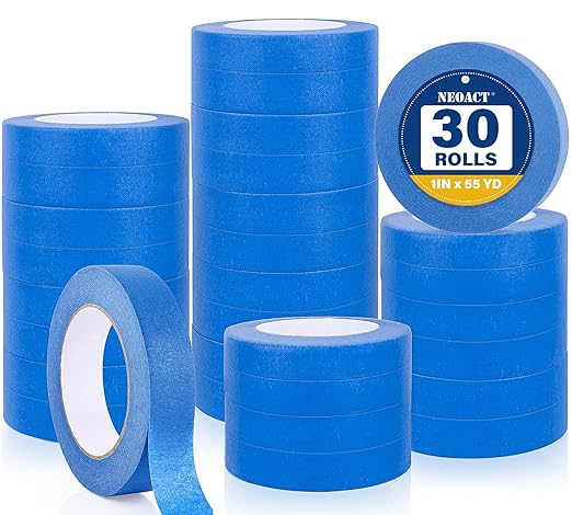 NEOACT 30 Rolls Blue Painters Tape 1 Inch Wide, 55 Yards Multi-Surface Bulk Masking Tape with Sharp Lines,Residue Free Painting for Indoor and Outdoor,Home,Wall