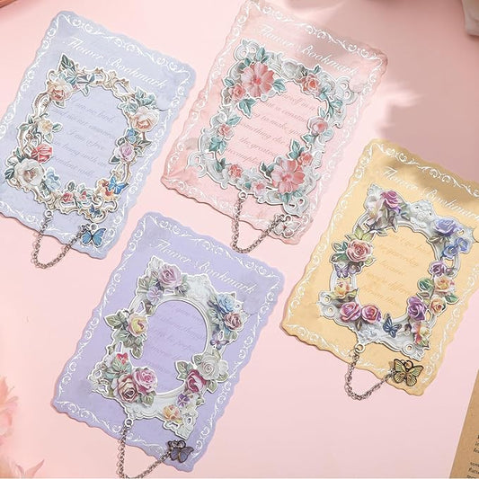 4 Pieces Metal Bookmarks for Women, Large Size Cute Hollow Bookmark Garland Flower Window Butterfly Unique Book Mark for Reading, Artistic Gift for Book Lovers Writers Readers Children Teens Men