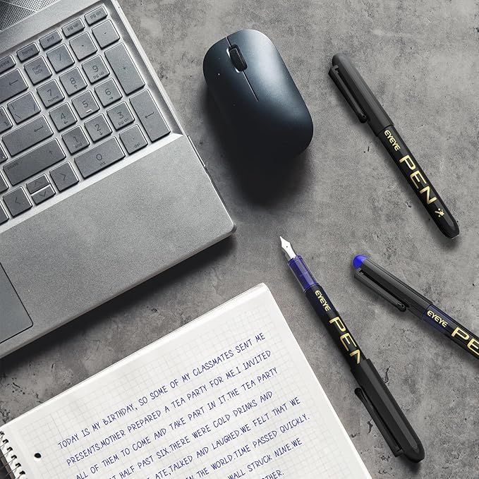 EYEYE Disposable Fountain Pens Fine Point, 4 Black 4 Blue Fountain Pens or Writing, Stainless Steel Nib, Smooth Writing for Journaling, Drafting, Sketching, Doodling & Office Supplies