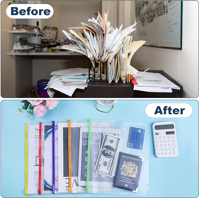 Antner 20PCS Letter Size Binder Pockets for 3 Ring Binder, 10 Assorted Colors Zipper Pouches Waterproof PVC Document Organizer File Folders 3-Hole Loose Leaf Insert Bags Page Sleeves Sheet Protectors