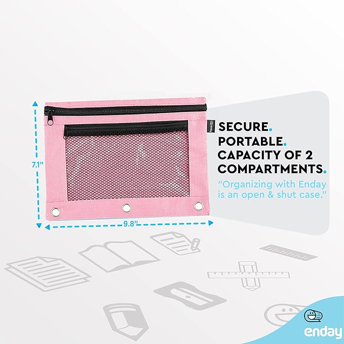 Enday Pink Pencil Pouch For 3 Ring Binder, Zippered Binder Pencil Pouches, 3 Ring Pencil Pouch for Binder, Pencil Case for Binder, Large Pencil Bags for School, Home, and Office (2 Pack)