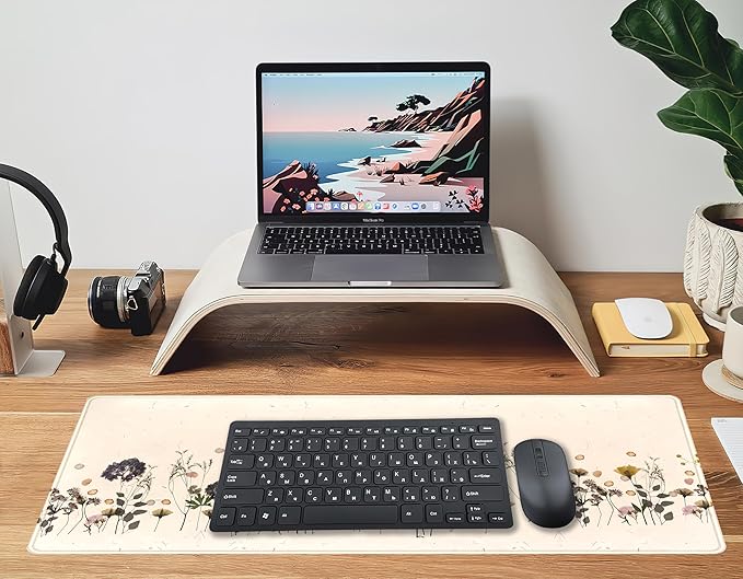 Wildflowers Desk Pad Beige Yellow Gaming Desk Mat, Large Keyboard Mouse Pad XL, Extended Full Laptop Mouse Mat, Office & Home Decor for Women, Desktop Aesthetic Accessories 31.5" x 11.8"