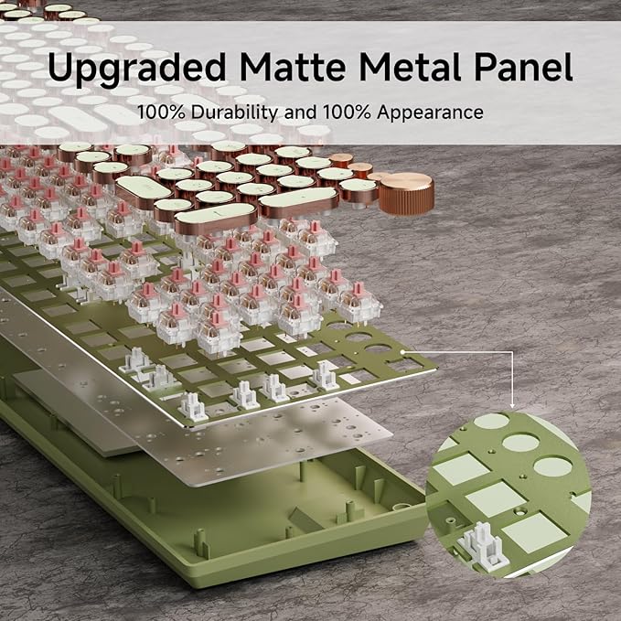 EWEADN Typewriter Style Mechanical Gaming Keyboard, Wired Mechanical Keyboards,104 Keys Backlit LED Keyboards, Media Control Knob, Wired Computer Keyboard Pink Switch for Windows/Mac/PC-Green