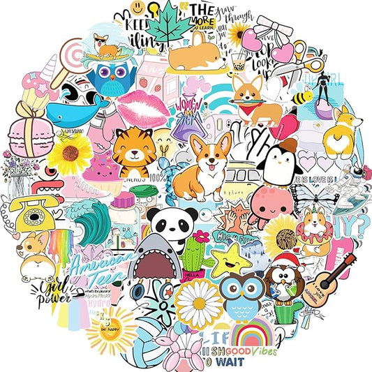 100 PCS Water Bottle Stickers for Kids Teens Girls, Aesthetic Cute Vinyl Waterproof Vsco Cool Stickers, Laptop Bulk Skateboard Computer Classroom Sticker Packs for Students Teachers