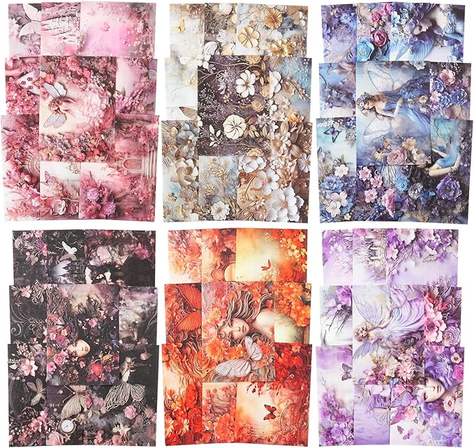 Colorful Flower Scrapbook Paper Set, 180 PCS Vintage Ephemera Pack for Junk Journaling, Scrapbooking, Crafting, DIY Projects, Diaries, and Art Supplies