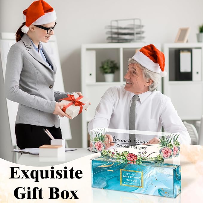 Ship Next Day-Custom Name Plate for Desk, Desk Name Plate Personalized, Acrylic Office Desk Accessories, Appreciation Gifts for Coworkers Employee Teachers Boss Women Men (Succulent Plants)