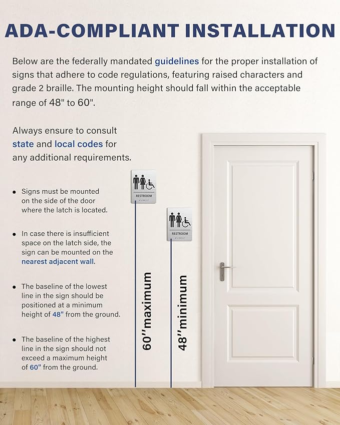 ADA-Mark Modern Restroom Sign for Business - 2PK ADA Compliant Braille Bathroom Sign with Easy Installation - 6" W x 8" H