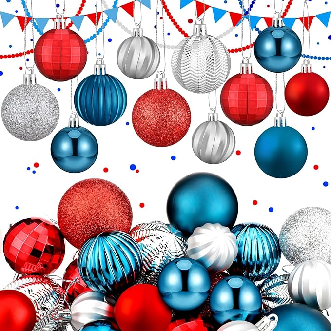 64 Pcs 4th of July Patriotic Ball Ornaments Bulk Red White Blue Ornament 1. 6 1. 97 2. 4 Inch Independence Day Baubles Fourth of July Decorations for Tree Home Wreath Decor