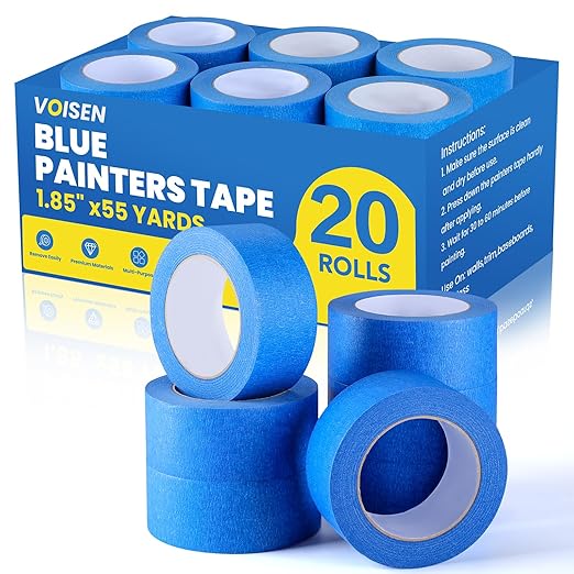 VOISEN 20 Rolls Painters Tape, Blue Painters Tape, 2 Inch Wide (1.85 in x 55 Yds), Masking Tape for Multi-Purpose, Masking Tape Bulk,DIY Artist Craft Arts, Decoration, Drafting, No Residue