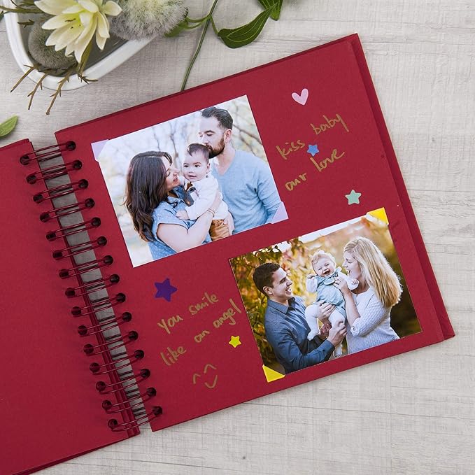 8 x 8 Inch Small DIY Scrapbook Photo Album with Window Design Cover 80 Pages Craft Paper Memory Book for Weeding Family Travel and Baby (Red)