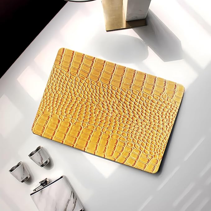 KEROM Compatible with Crocodile MacBook Air 13 Inch Case 2025-2022 M4 M3 M2 A3240 A3113 A2681, Textured Elegant Luxury Aligator Skin Snakeskin PU Leather Hardshell Case & Keyboard Cover, Yellow