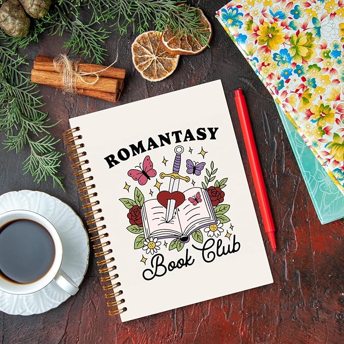 JXREQ Cute Floral Reading Book Club Notebook Journal for Women Book Lovers, Bookish Gifts for Women, Romantasy Book Club Spiral Notebooks 5.5x8.3