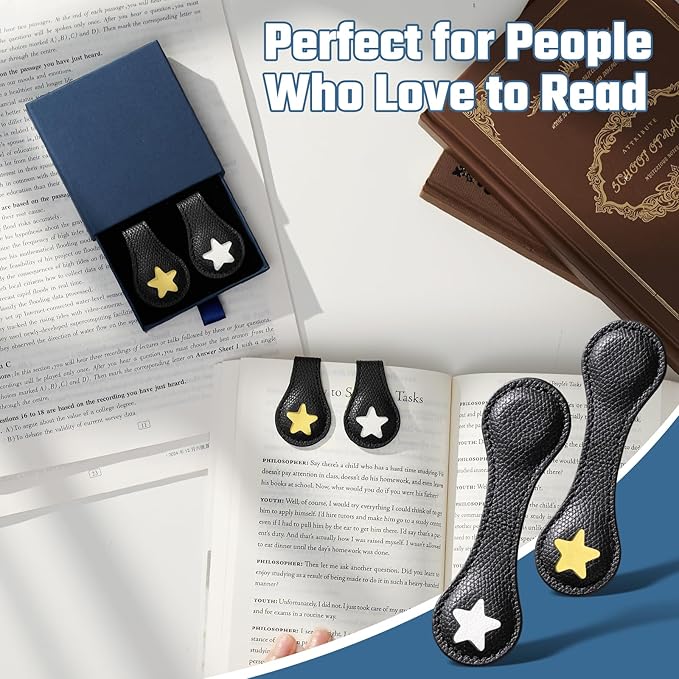 2Pcs Magnetic Leather Bookmarks with Gift Box, Magnetic Pen Holder Book Marks Clip Gift for Book Lover Readers Men Women Teachers Students