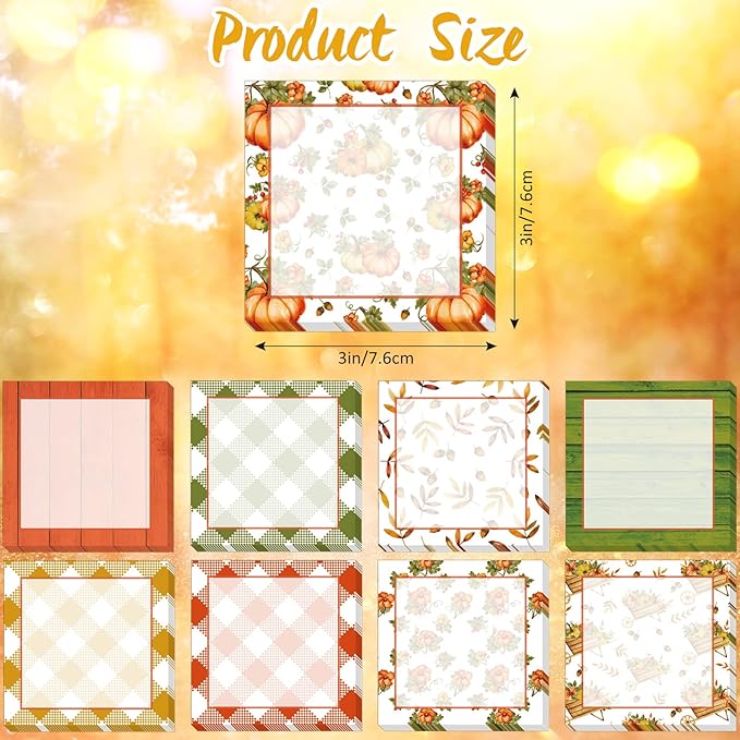 9 Pieces Fall Sticky Notes Fall Pumpkin Style Design Self-Adhesive Note Pads Sticky Memo Notes for School Office Home Supplies Students Teachers Presents