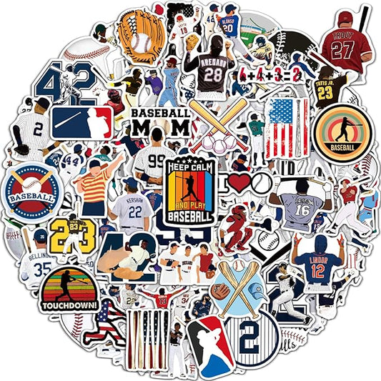 100 Pcs Sport Stickers for Kids, Baseball Water Bottle Stickers, Vinyl Waterproof Laptop Sticker for Water Bottle, Bulk Sticker Packs for Boys Kids Classroom Prizes for Elementary Students