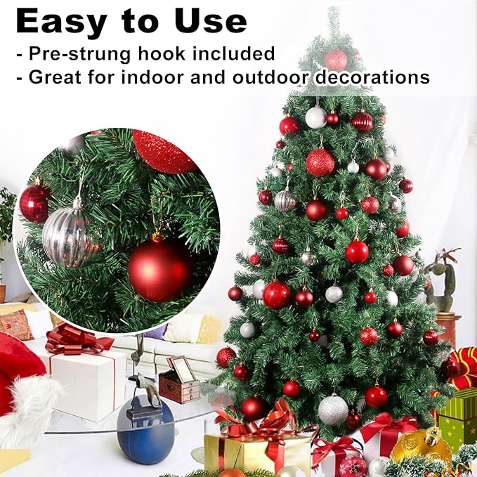 Silver & Red 3.2" Large Christmas Balls - Christmas Tree Decoration Ornaments Shatterproof Hanging Balls for Birthday Halloween Holiday Wedding Decorations Set of 18pcs