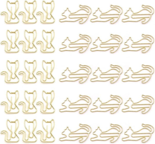 80 Pcs Gold Cat Creative Metal Paper Clips - Fun Office Supplies for Cat Lovers (Gold Catg)