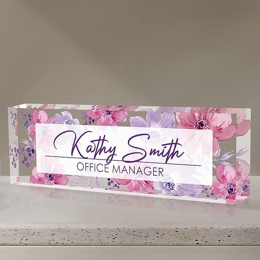 Personalized Name Plate for Desk, Custom Desk Name Plate, Acrylic Name Plate Office Desk Accessories, Personalized Office Gifts for Coworkers Teachers, Employee Appreciation Gifts (A-WaterColor4)