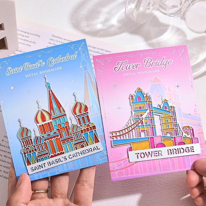 2 Pieces Metal Bookmarks with Transparent Design, Cute Book Marks for Readers, Aesthetic Book Markers for Kids, Teens, Teachers, Students, Book Accessories Gifts for Book Lovers, Reading Women and Men