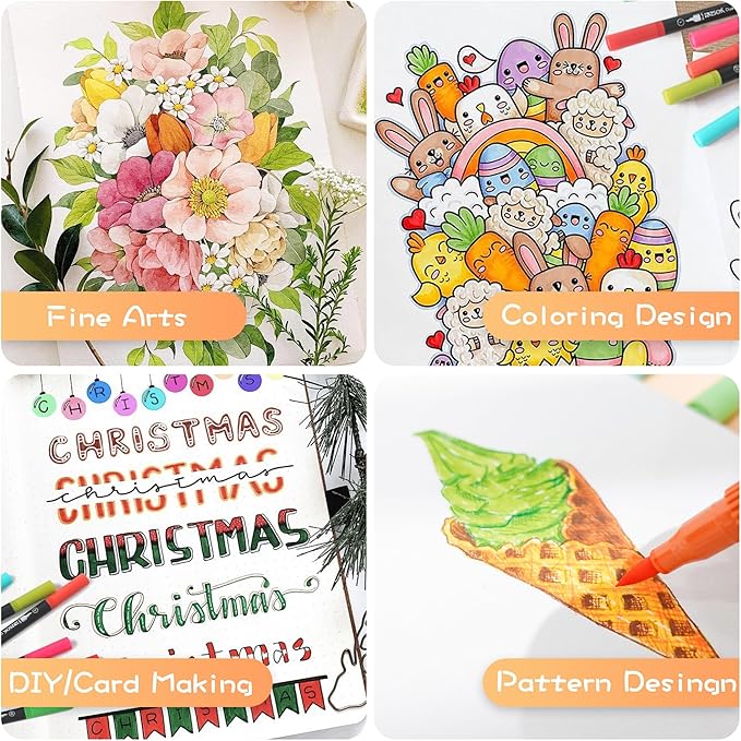 ZSCM 32 Colors Duo Tip Brush Markers Art Pen Set, Artist Fine and Brush Tip Colored Pens, for Adult Coloring Books Christmas Cards Drawing, Note taking Lettering Calligraphy Journaling