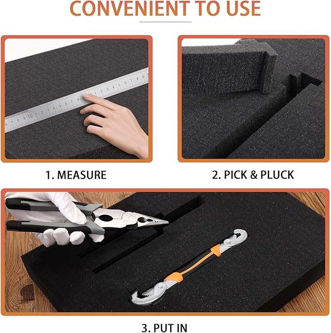 Pre-Cubed Pick & Pluck Foam Sheets - 4-Pack (16"x12"x2") Polyurethane Apart Insert Pads Liners for Toolboxes, Storage Drawer and Crafts