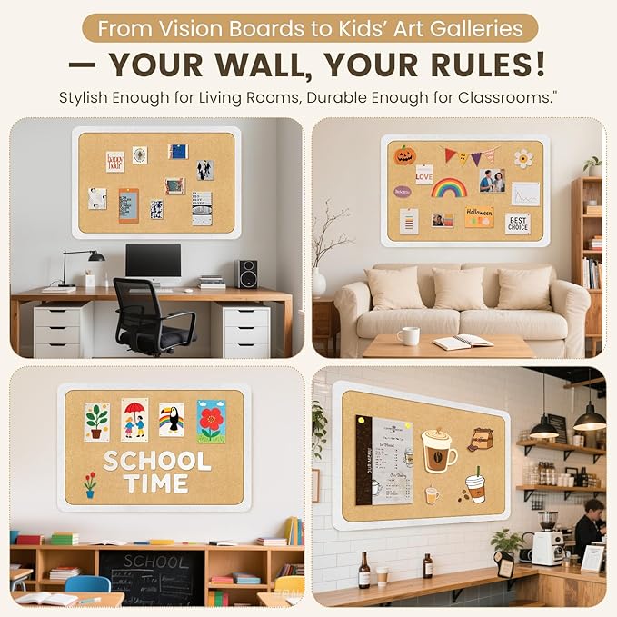 Bulletin Board, 60 x 24 in Felt Pin Board - Cork Board Alternative for Wall, Foldable Picture Self-Adhesive Vision Prayer Board with 20 Pushpins 10 Cards - Lightweight Home/Office Décor