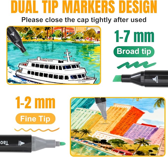 Taotree Alcohol Markers 100 Colors with Case & Holders, Dual Tips Art Coloring Markers Pens, Chisel & Fine Sketch Pens, Art Supplies for Artist Kids Adult Coloring Books Painting, Drawing, Sketching