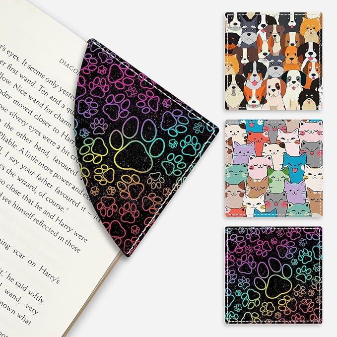 Cute Dog Cat Paws Corner Bookmarks, Funny Leather Book Accessories for Book Lovers, 3 Pcs Reading Book Page Markers for Women Men Student Teacher Girls Boys Kids Retirement Birthday Gifts