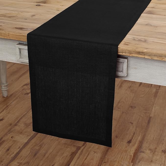 Solino Home Linen Black Table Runner 36 Inches - 100% Pure Linen Farmhouse Short Table Runner 14 x 36 Inch Ideal for Dresser and Coffee Tables - Fall, Autumn, Winter, Thanksgiving, Holiday - Fete