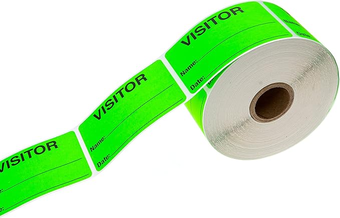 Green Visitor Pass / 500 Fluorescent Green Visitor Identification Stickers / 2" x 3" Hall Pass Labels/Made in The USA