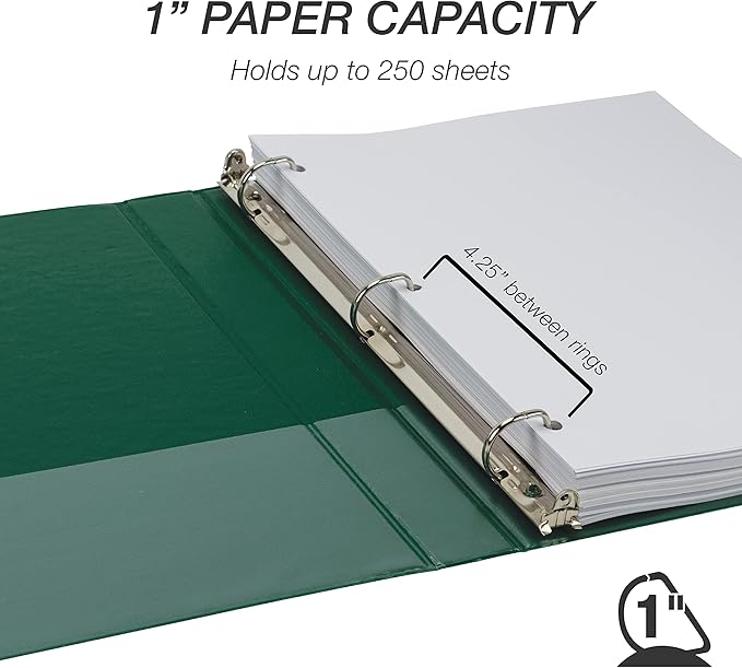 Samsill Durable 1 inch 3 Ring Binder, Made in USA, D Ring Binder, FSC 100% Recycled Chipboard, Green, 4 Pack