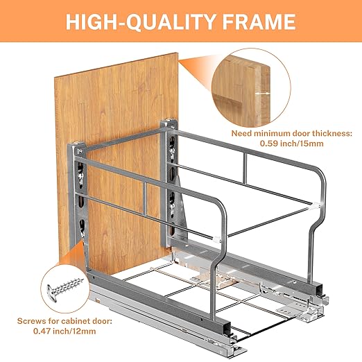 YJHome Pull Out Trash Can Under Cabinet with 31Qt 8Gal Garbage, Under Sink Trash Can with Soft-Close Slides, Cabinet Trash Can Pull Out Kit with Door Mounting Kit for Minimum Opening 12" W