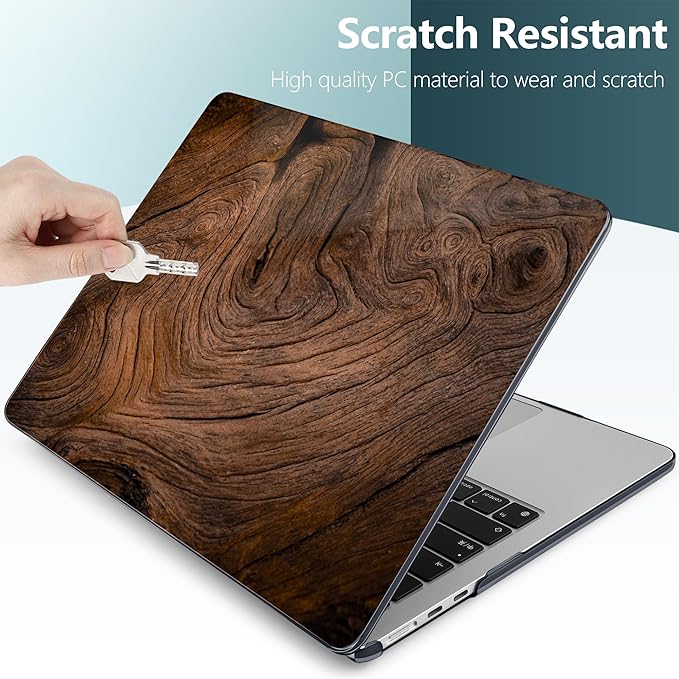 DONGKE Compatible with M4 MacBook Air 15 inch Case 2025 2024 2023 A3241 A3114 A2941 M3 M2 Liquid Retina Display Touch ID, Plastic Hard Case & Keyboard Skin & Screen Protector - Wood Grain