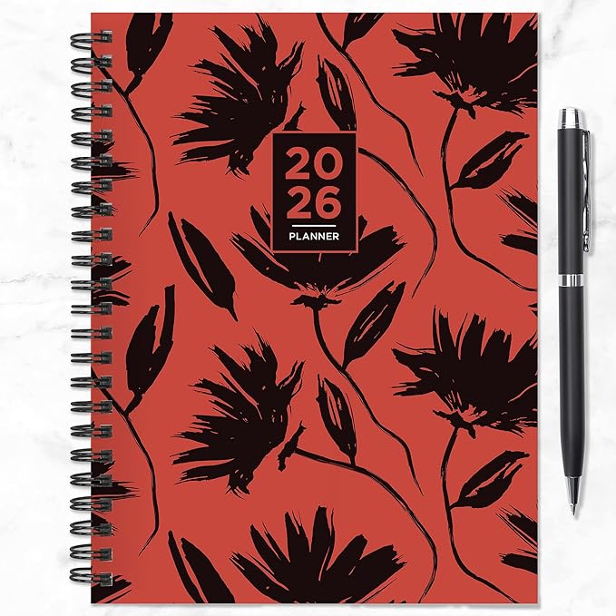 TF Publishing 2026 Electric Red Medium Weekly Monthly Planner with 12-Month Calendar Grid, Goals and Task Trackers - Weekly Schedule Planner with Priority List Section and Stickers - 6.5in x 8in
