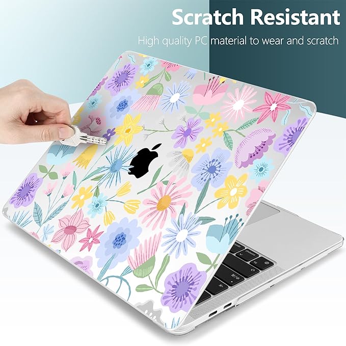 TWOLSKOO Compatible with MacBook Pro 13 inch Case 2023-2016 A2338 M2/M1 A2251 A2289 A2159 A1989 A1706, Plastic Hard Shell Cover & Keyboard Skin & Screen Protector, Spring Blooms